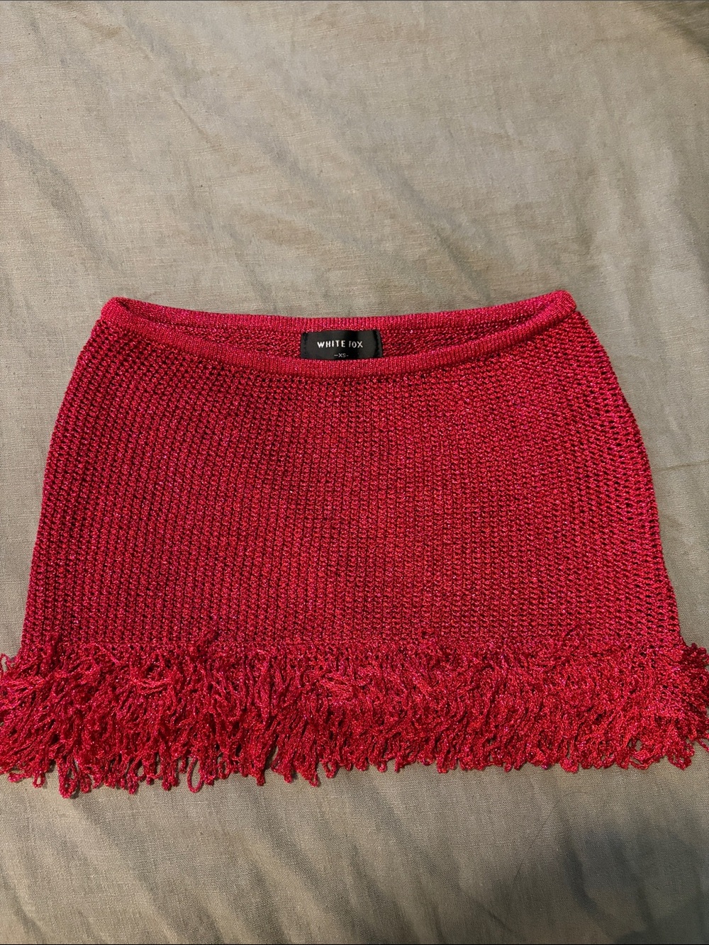 White Fox Red Knit Fringe Mini Skirt